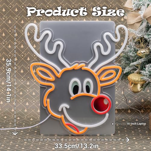 Christmas Elk Neon Window Lights - Indoor Holiday Deer Decor, USB Powered with Accessories