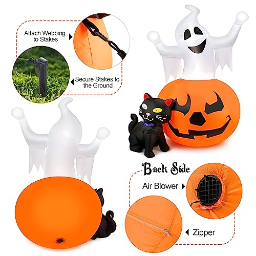 5 FT Halloween Inflatable Ghost Pumpkin Black Cat Yard Decor with LED Lights