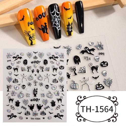 Halloween Nail Art Stickers - Pumpkin Ghost Bat Spider Design - 6 Sheets