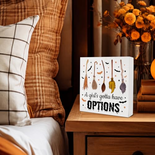 Halloween Witchy Decor Spooky Broomstick Sign for Party & Home 5x5 Inches