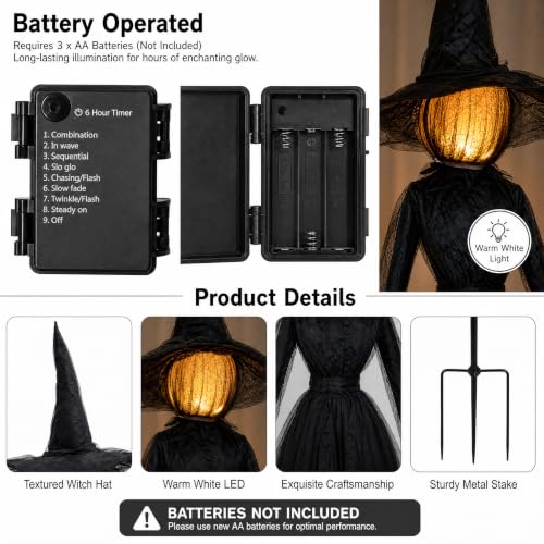 6 FT Halloween Witches with Lights Set of 3 Outdoor Yard Decorations