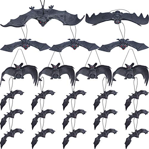 Halloween Hanging Bat Decorations - Realistic Rubber Bat Set for Party & Spooky Decor