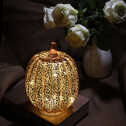 Romingo Mercury Glass Pumpkin Light with Timer - Rose Gold, 7.5 Inches