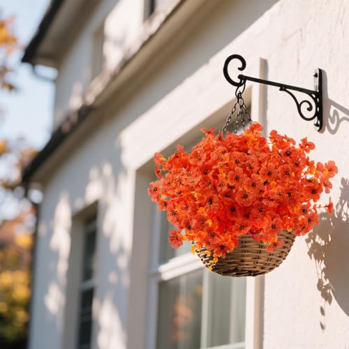 Artificial Fall Flowers for Outdoors - Faux Mums, UV Resistant, 12 Bundles - Orange