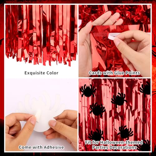 Red Sequin Halloween Tablecloth 28x106 Inch with Spider Decorations