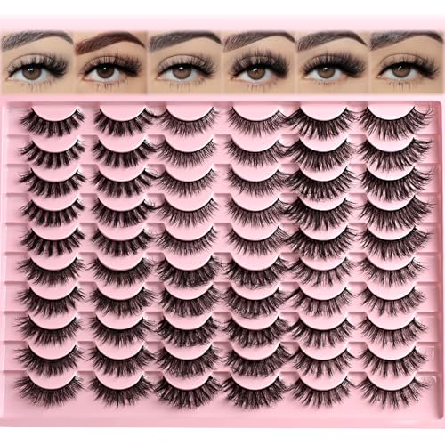 False Eyelash Pack 30 Pairs - 6 Styles Wispy Fluffy Strip Lashes for Daily Use – Natural, Cat Eye & Beginner Friendly