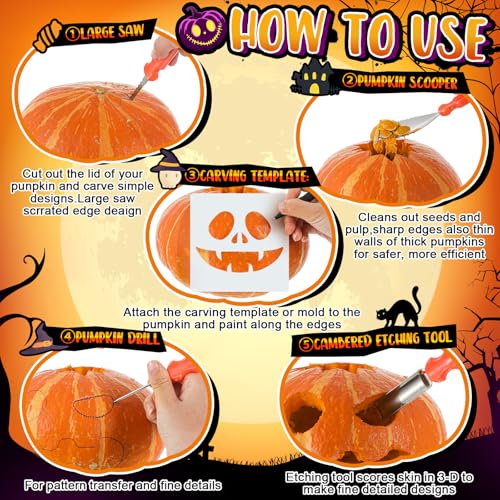 Halloween Pumpkin Carving Kit with 41 Tools & Stencils for Jack-o'-Lanterns