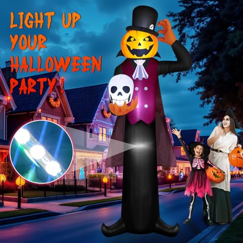 12FT Outdoor Halloween Inflatable Pumpkin Ghost Vampire with LED Lights - Spooky Yard Decoration
