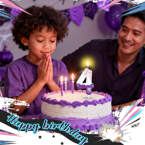 Purple Spider Number 4 Birthday Candle for Cakes & Pastries - Party Decor
