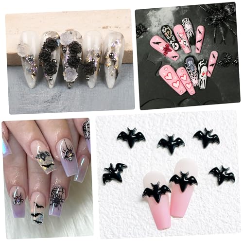 120 Pcs Halloween Nail Charms Set - 3D Resin Ghost Bat Spiders Coffins Decorations