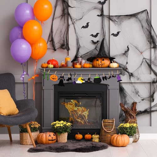 Halloween Witch Clothesline Banner - Felt Garlands & Wooden Clips for Festive Decor