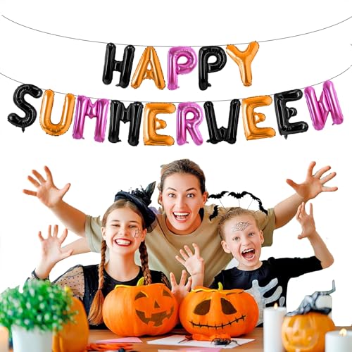 Summer Halloween Foil Balloon Banner - Tropical Beach Party Decorations