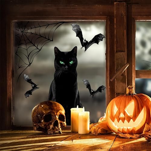 Large Black Cat Halloween Window Clings - 6 Sheets Indoor Decor