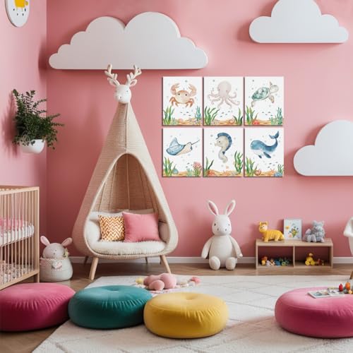 Multicolor Ocean Canvas Wall Art Set - Kids Boys Girls Room Decor, 6 Pieces
