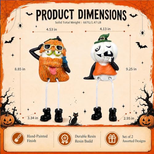 Halloween Pumpkin Shelf Sitter Figurines - Set of 2, Hand Painted Resin Decor