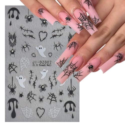 Halloween Ghost and Spider Nail Stickers - Pink White 3D Web Decals - Spider Web Variation