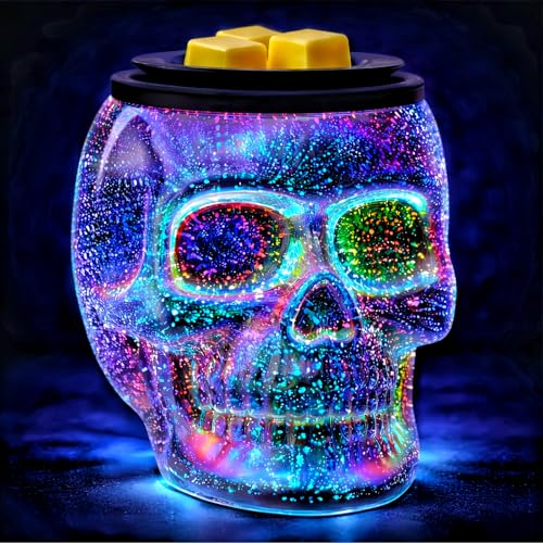Wax Melt Warmer with 7-Color Rainbow Skull Lights - Halloween Scented Wax Burner with PTC Heating Plate