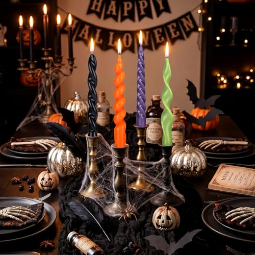 Twisted Taper Candles - Halloween Purple, 4 Pack, 7.87 Inch, Unscented & Clean Burning