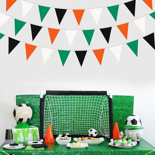 Fabric Bunting Banner for Parties and Events - 40Ft Green Black Orange White Triangle Flags