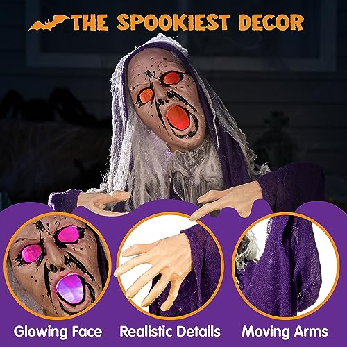 Animated Zombie Halloween Decor Groundbreaker with Light-Up Face & Shaking Body - Outdoor & Indoor Haunted Yard Prop