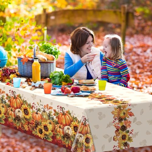 6 Pack Fall Sunflower Pumpkin Tablecloths 108x54 Inch Autumn Harvest Thanksgiving Halloween Plastic Disposable Rectangular Table Covers - Variation 6