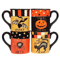 Large Halloween Mug Set of 4 - 18 oz Ceramic Spooky Drinkware with Characters & Sayings