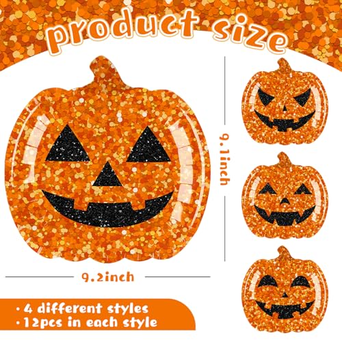 Halloween Pumpkin Plates 48-Pack 9 Inch Glitter Disposable Paper Dinnerware