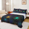 Halloween Spider Sheet Set Queen Rainbow Iridescent Bed Sheets with Glitter Stars & Web - Multi 19