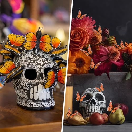 Monarch Butterfly Decorations Set - 36 PVC Lifelike Holiday & Dia De Los Muertos Decor
