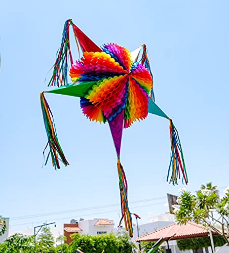 Large 32-Inch Colorful Rainbow Mexican Piñata - Party Decoration, Alternated / 32