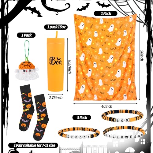 Halloween Boo Gift Set with Ghost Cup Blanket Socks Bracelets - Orange Themed