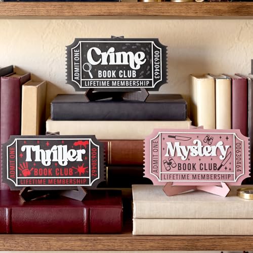 3-Piece Book Shelf Decor Set with Detective Themed Signs for Library or Reading Nook