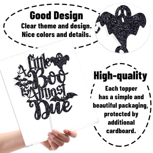 Halloween Cake Topper with Ghost and Bat Glitter Decoration for Baby Shower and Birthday