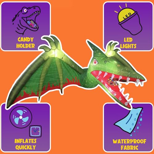 Pterosaur-Themed Halloween Car Inflatable Decor with LED Lights & Candy Pocket - Trunk or Treat