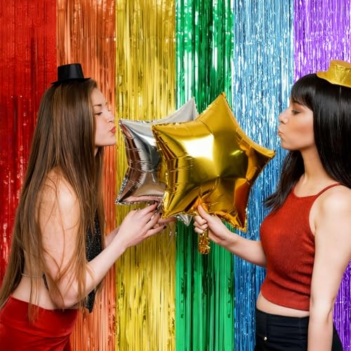 Rainbow Foil Fringe Curtain Backdrop Party Decorations 2 Pack - 39.4"w x 78.7"l