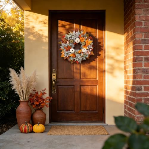 Artificial Fall Wreath 22 Inch Autumn Harvest Decor for Front Door and Wall