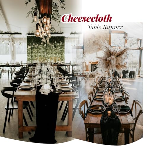 Black Cheesecloth Table Runner 6 Pack 20 x 120 Inches - Boho Rustic Wedding Party Decor