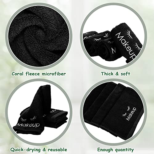 Black Makeup Remover Towels Set of 30 - Microfiber Face Washcloths, Reusable & Quick Drying