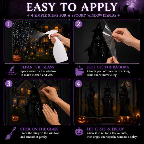 Black Witch Window Clings for Halloween Party Decor - Spooky Silhouettes