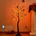 Black Halloween Tree with Lights - 4FT Spooky Indoor Outdoor Decoration with 150 Orange Fairy Lights - Variation: Black 150L Tree