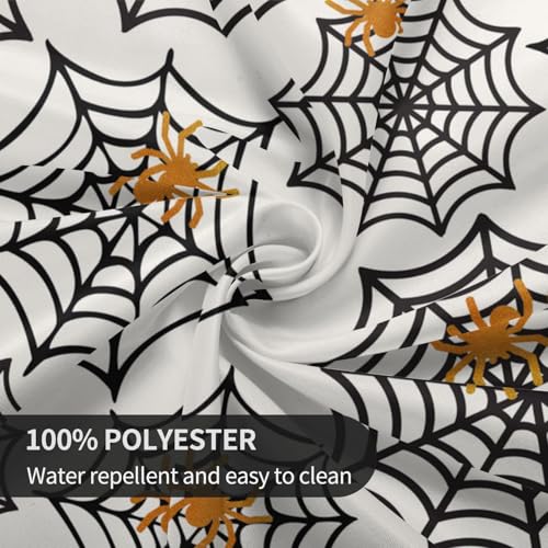 Halloween Black Spider Web Round Tablecloth 70 Inches with Gold Spiders - Spooky Party Decor