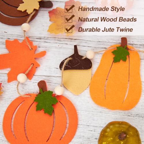Pumpkin Fall Garland with Leaves & Acorns - 1pc Halloween & Thanksgiving Decor