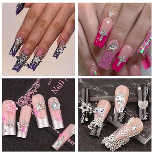 Multi Color Nail Charms Set - 88 Pcs Gold, Silver & Red 3D Alloy Gems for Nails & Crafts