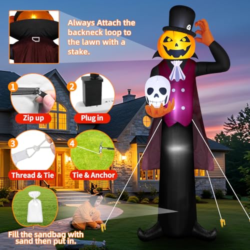 12FT Outdoor Halloween Inflatable Pumpkin Ghost Vampire with LED Lights - Spooky Yard Decoration