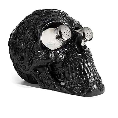 Skull Salt & Pepper Shaker Set - Halloween Kitchen Decor, Ceramic Spice Organizer