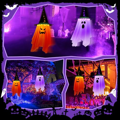 Hanging Ghost Halloween Decor Lights - 41 x 14 Inches, 8 Flashing Modes, Outdoor Waterproof String Lights