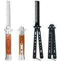 2 Pieces Automatic Switch Folding Practice Combs, Stainless Steel Butterfly Comb, Switchblades Comb, Outdoor Training Pocket Combs, Hair Brush for Beard, Mustache, Hair Styling Tools