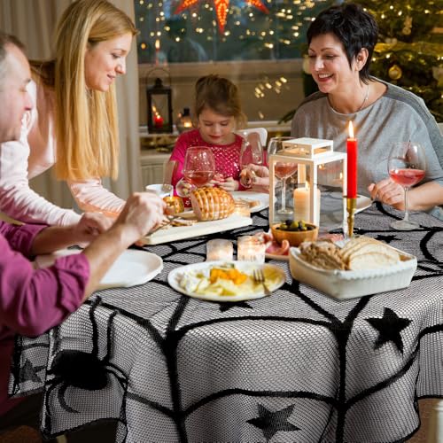 Halloween Round Black Lace Spiderweb Tablecloth 40 Inch - Festive Table Decor