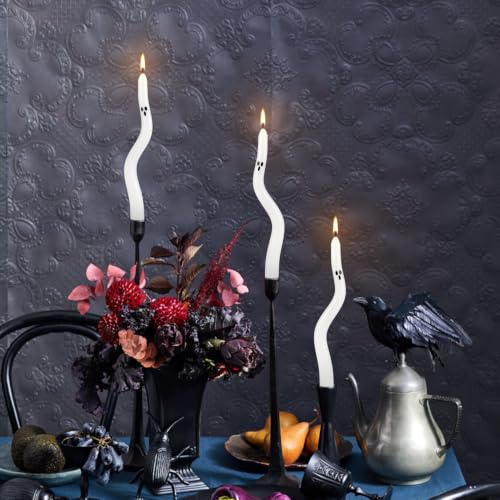 White Ghost Twist Taper Candles 6-Pack - Halloween Ghost Face Decor