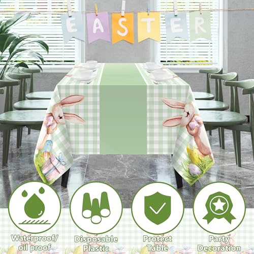 Easter Decorations Tablecloth 2 Pack - Green and Yellow Plastic Cover for Indoor Outdoor Celebrations